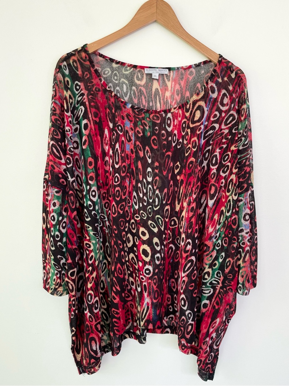 Alberto Makali Abstract Oversized Dolman Sleeve Mesh Flowy Layering Blouse XL